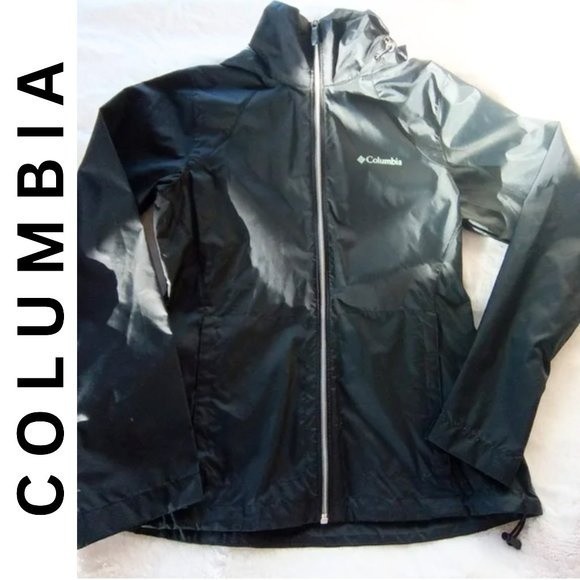 COLUMBIA - NWOT Black Hooded Zip Up Windbreaker / Raincoat - Picture 3 of 5